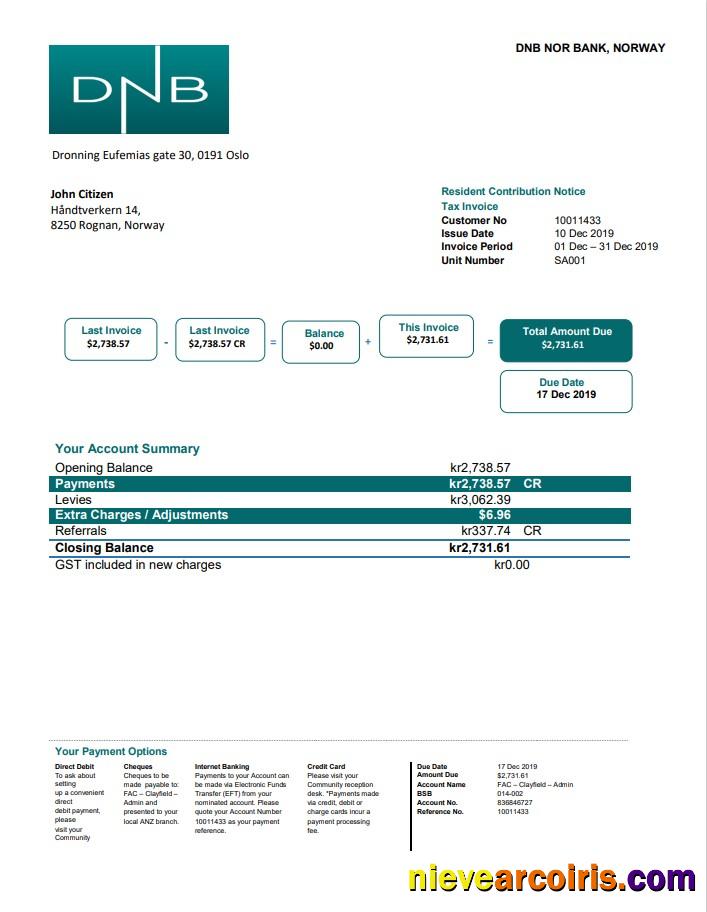 Norway DNB utility bill